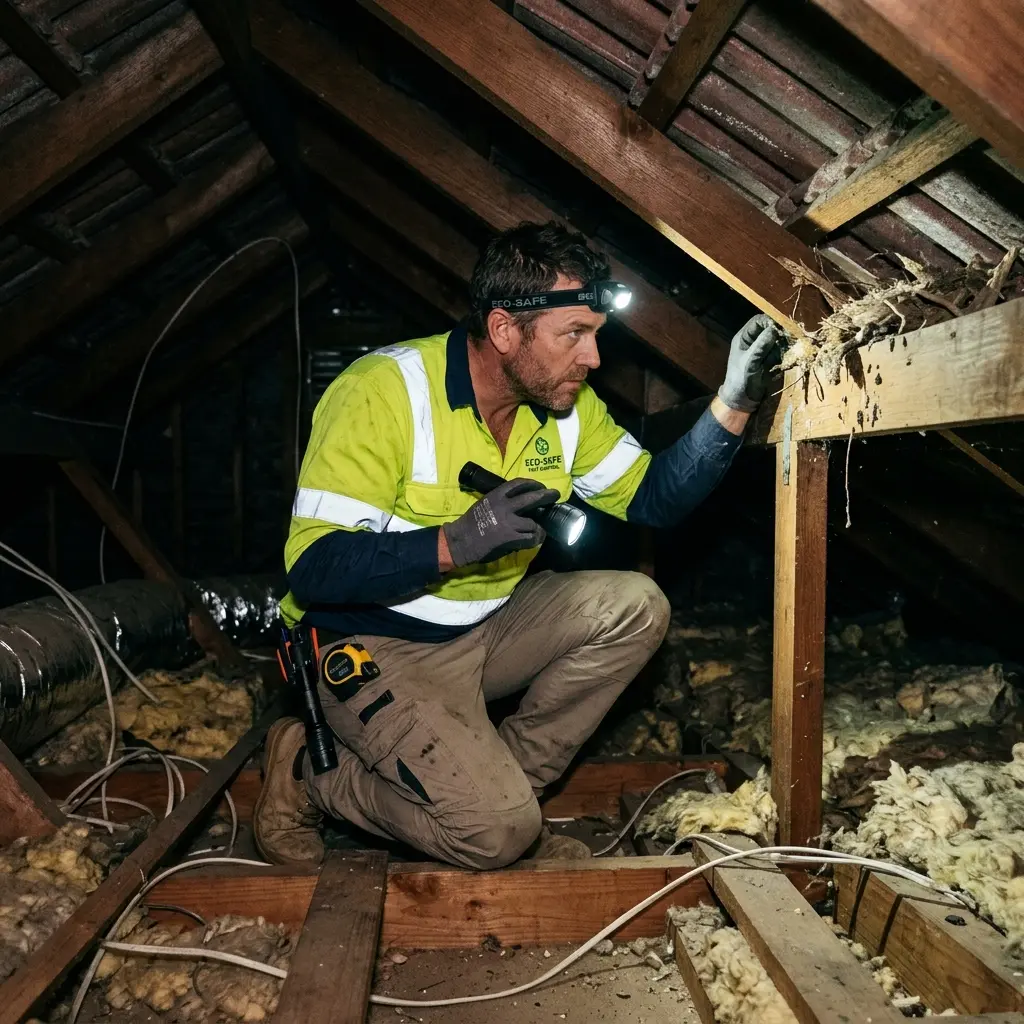 Technician inspecting a Woodend subfloor void for a deceased cat